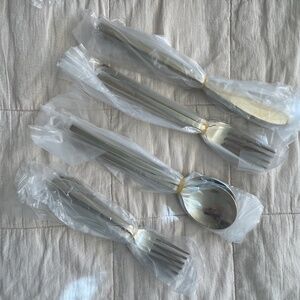 CB2 Rush Brushed Gold Flatware Set - three sets, brand new